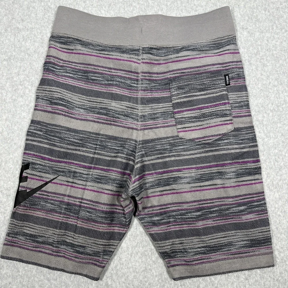 Nike FC Shorts Men's Small Grey Purple Striped Athletic Drawstring French Terry